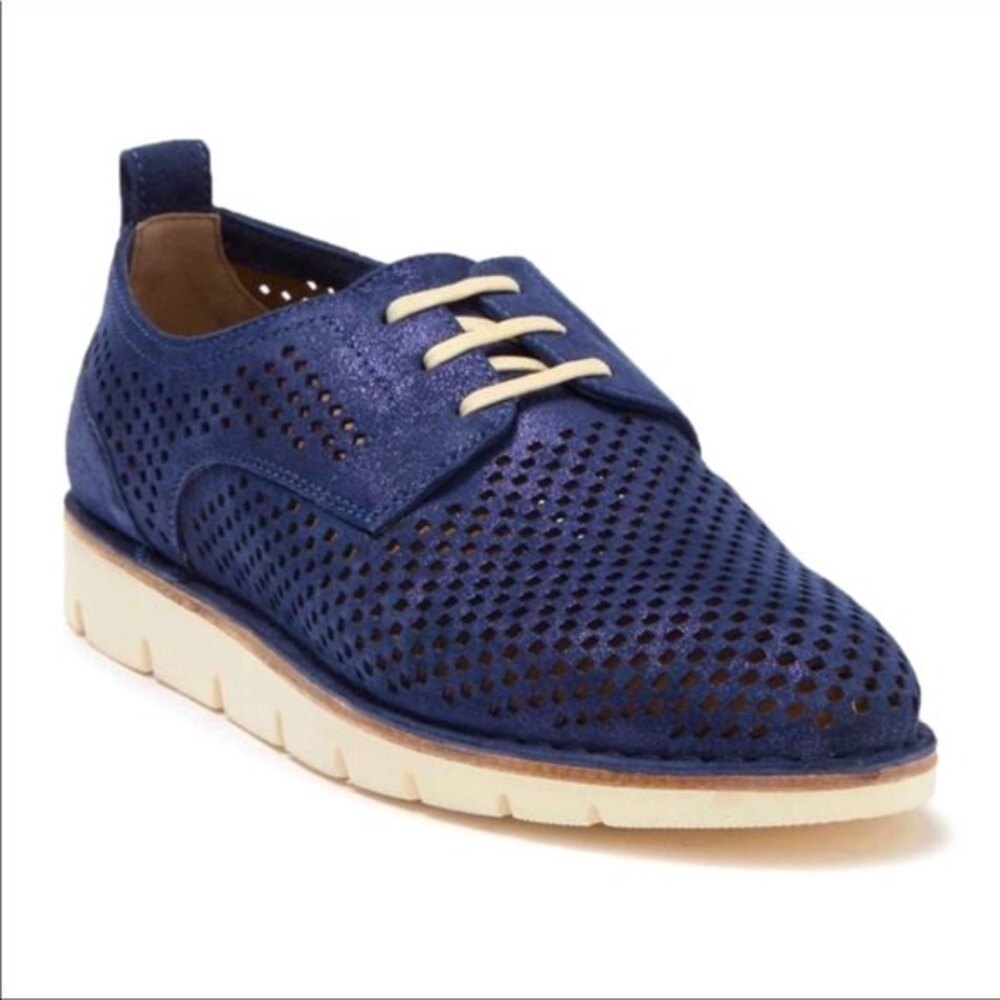 Trask Lena Perforated Leather Sneaker in Indigo 8.5